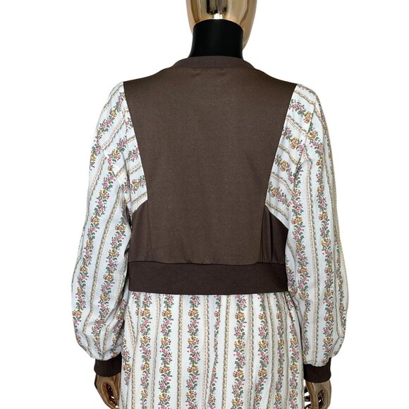 🆕 Anniewear Los Angeles Long Sleeve Midi Dress Brown Bodice with Floral Skirt - Picture 8 of 12